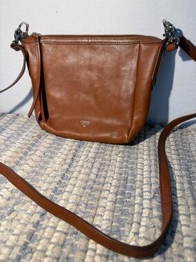 Fossil Tan Leather Crossbody Satchel